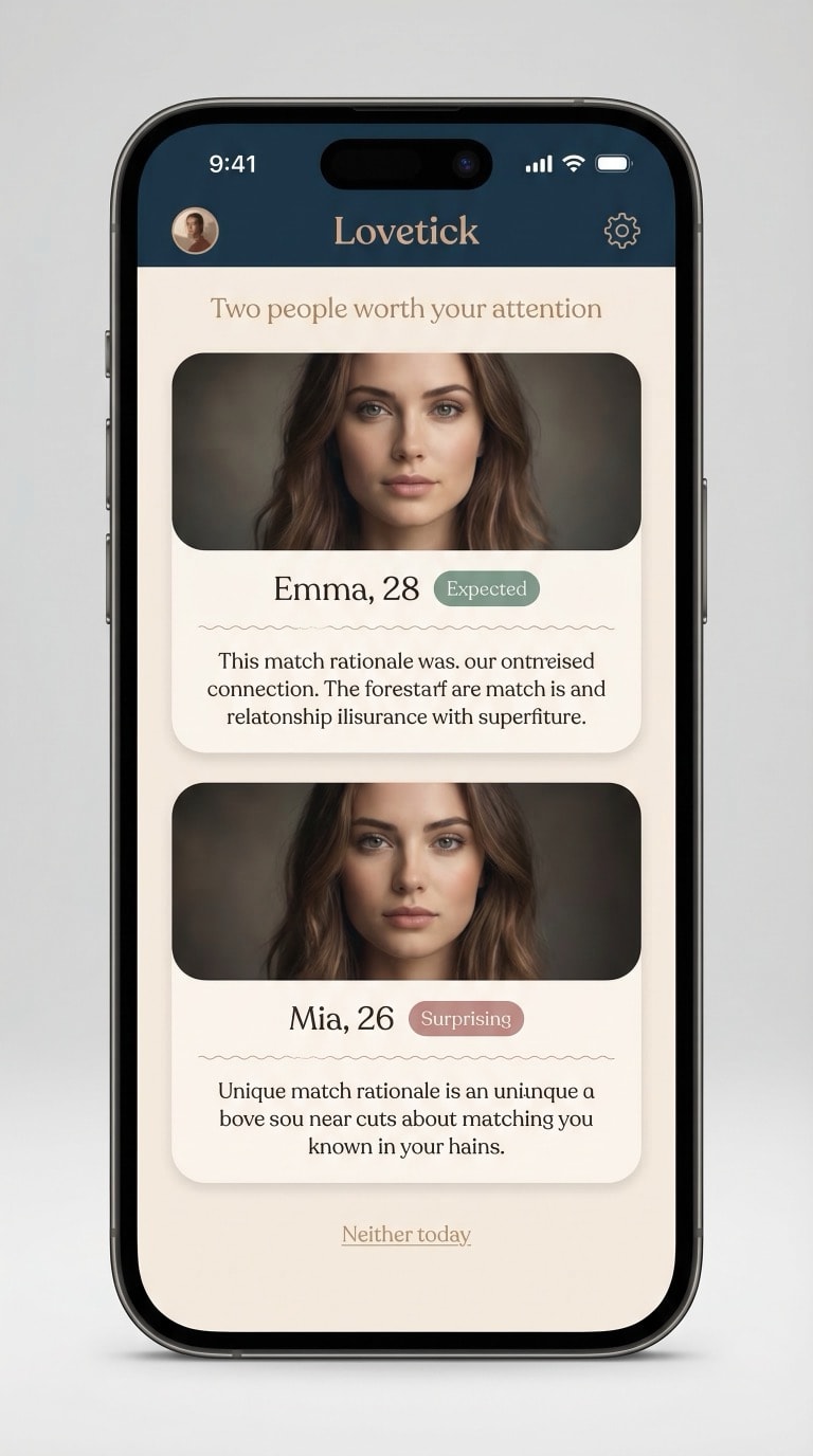 Lovetick home screen - your daily match waiting for you