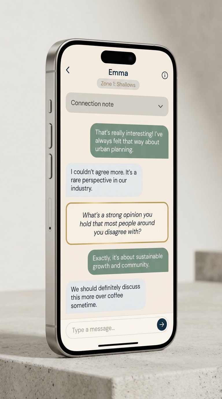 Lovetick conversation zones - natural progression from light to deep