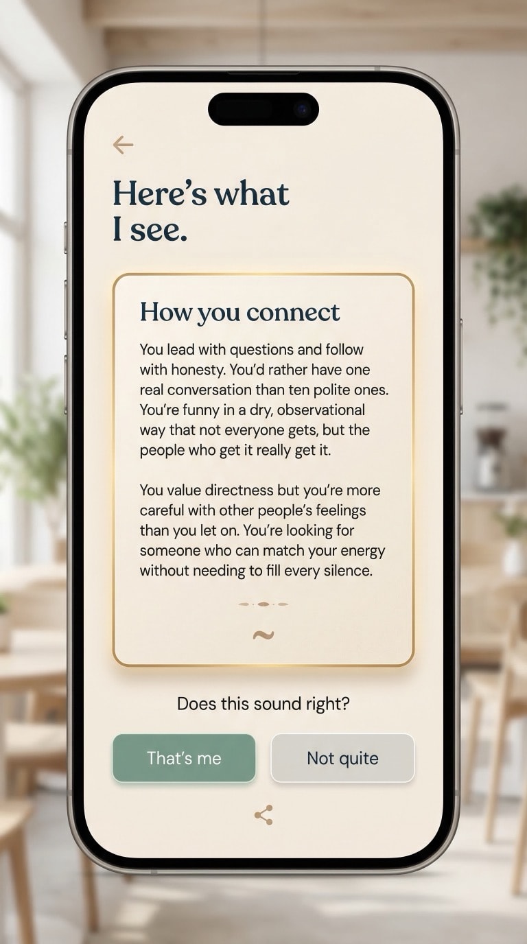 Lovetick personality portrait - built from your conversation
